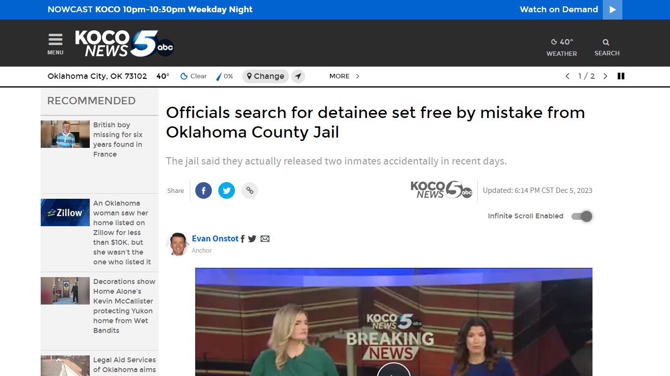 Officials search for detainee set free by mistake from Oklahoma County Jail